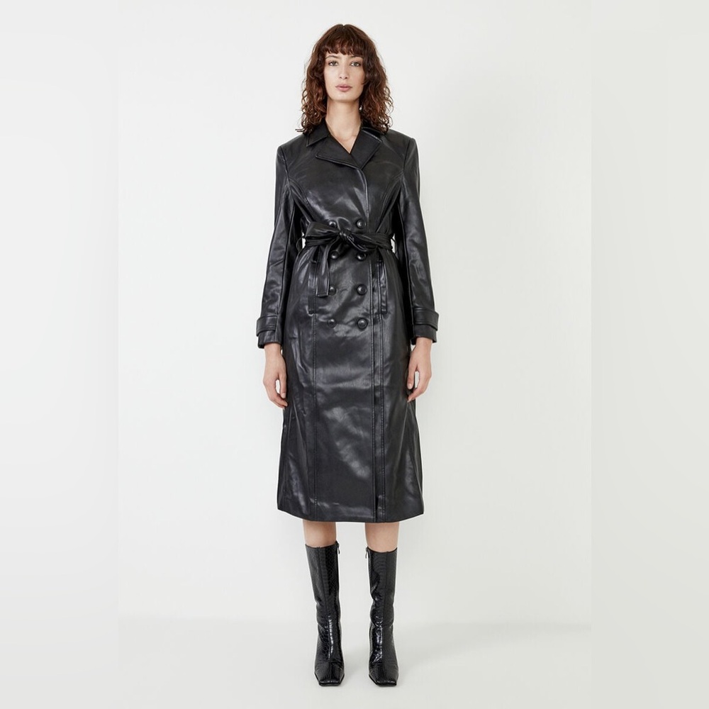 Bardot Vegan Leather Trench Coat In Black
